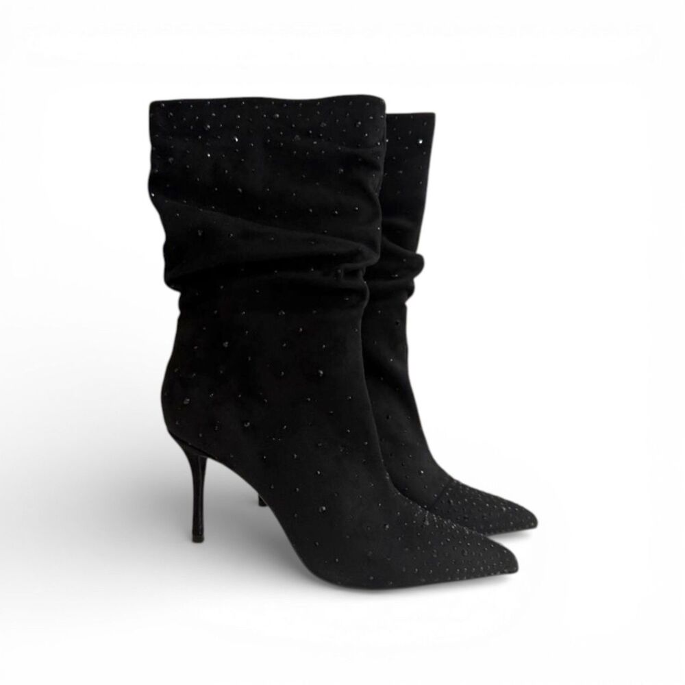 THALIA SODI Raquell Black Slouch Pointed-Toe Embellished Dress Boots, NEW! 11M
